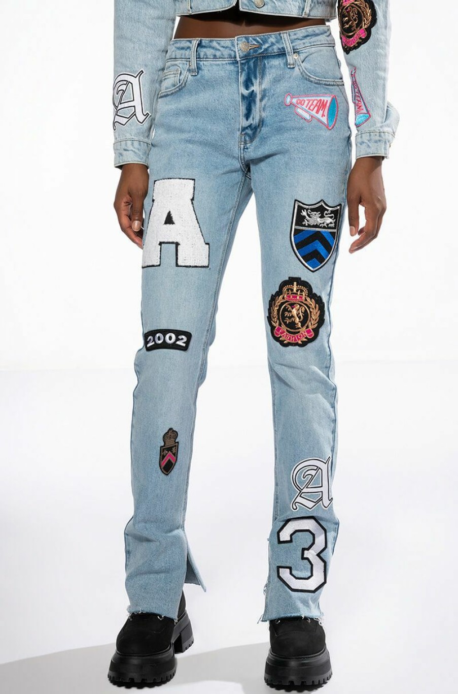 Bottoms * | Collegiate Out Of Your League High Rise Straight Leg Jean Medium Blue Denim