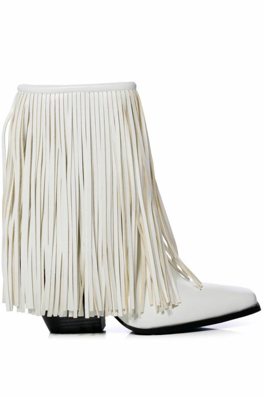 Shoes * | Azalea Wang Scarlett Chunky Western Fringe Bootie In White