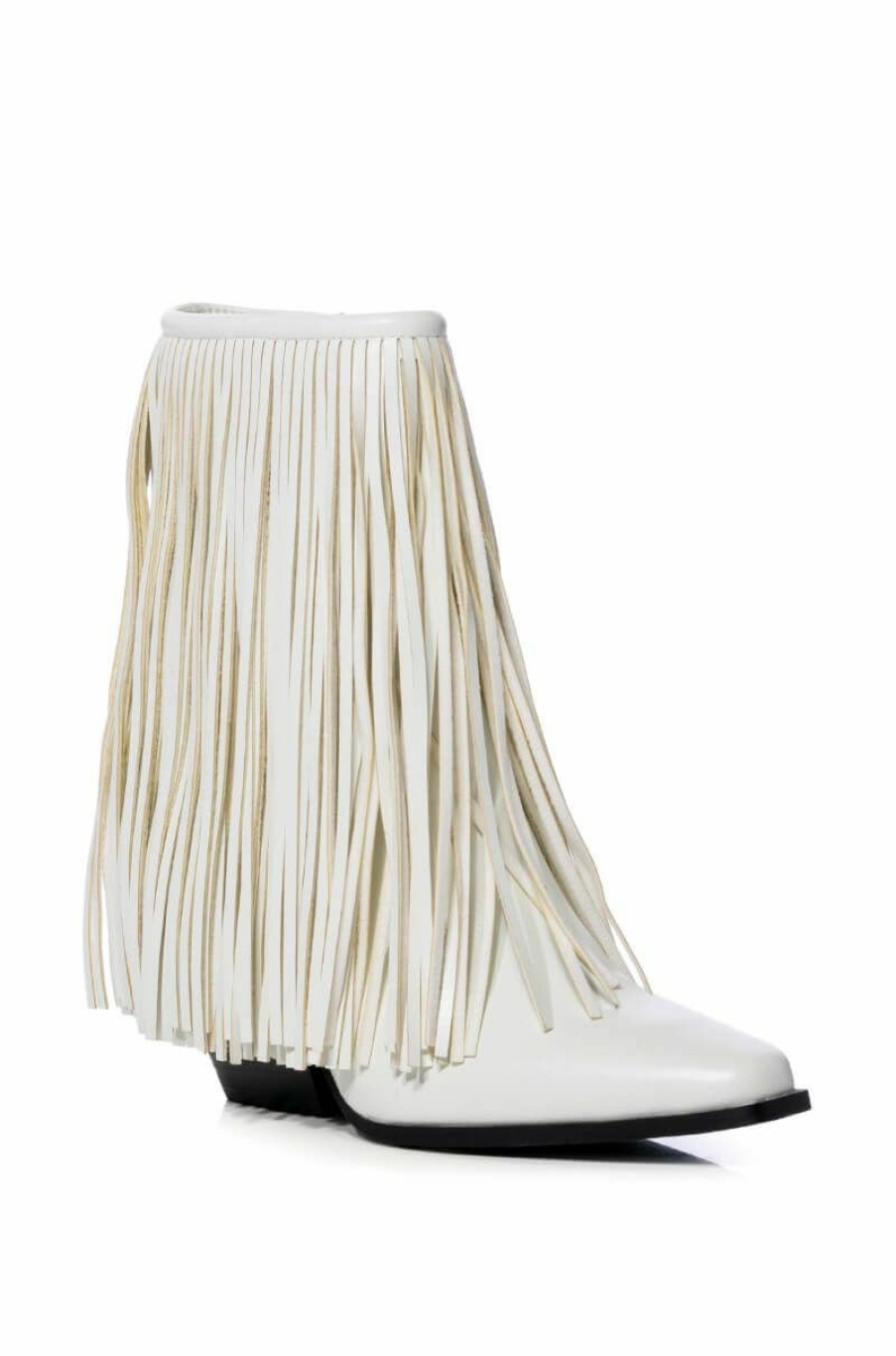 Shoes * | Azalea Wang Scarlett Chunky Western Fringe Bootie In White