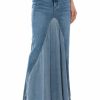 Bottoms * | Added Flare Front Pleat Maxi Skirt Light Blue Denim