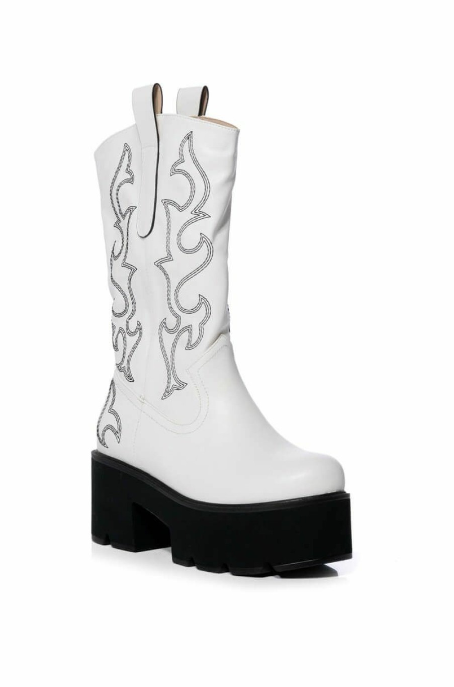 Shoes * | Azalea Wang Blizzard Chunky Western Boot In Black White