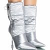 Shoes * | Azalea Wang Stepping Out Stiletto Puffer Bootie In Silver