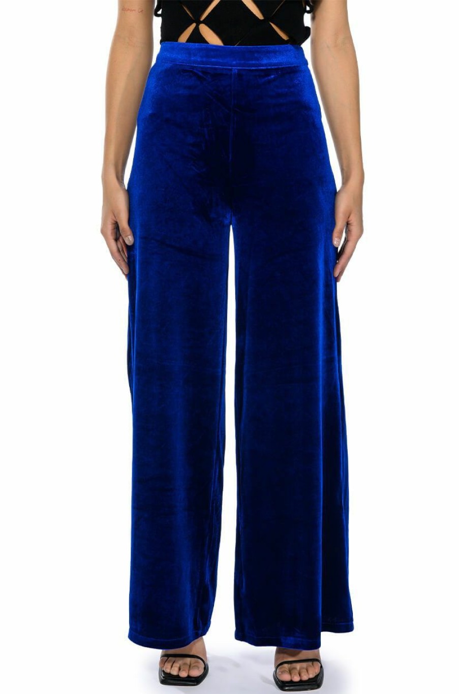 Bottoms * | Show Me Love Velvet Wide Leg Trouser Royal Blue