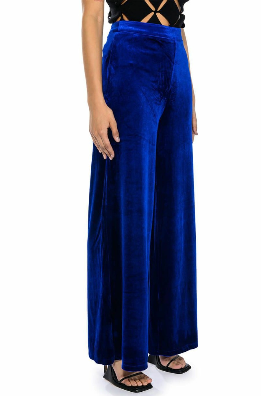 Bottoms * | Show Me Love Velvet Wide Leg Trouser Royal Blue