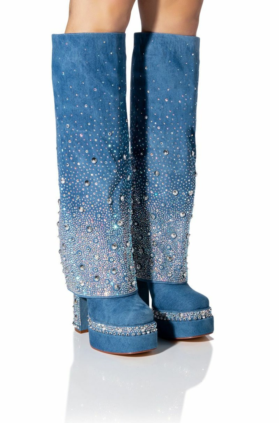 Shoes * | Azalea Wang Invisible Boot With Diamonds Denim