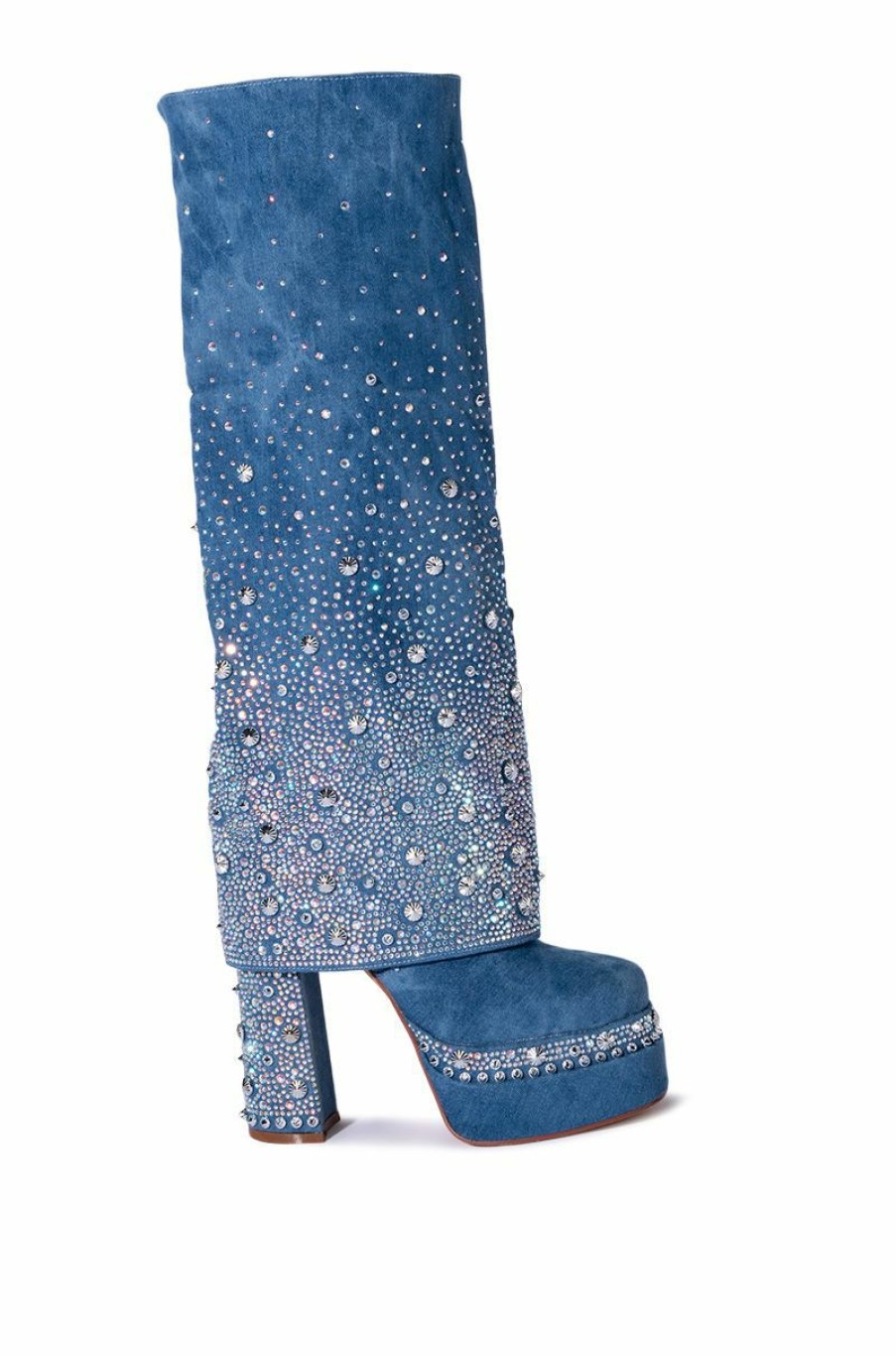 Shoes * | Azalea Wang Invisible Boot With Diamonds Denim