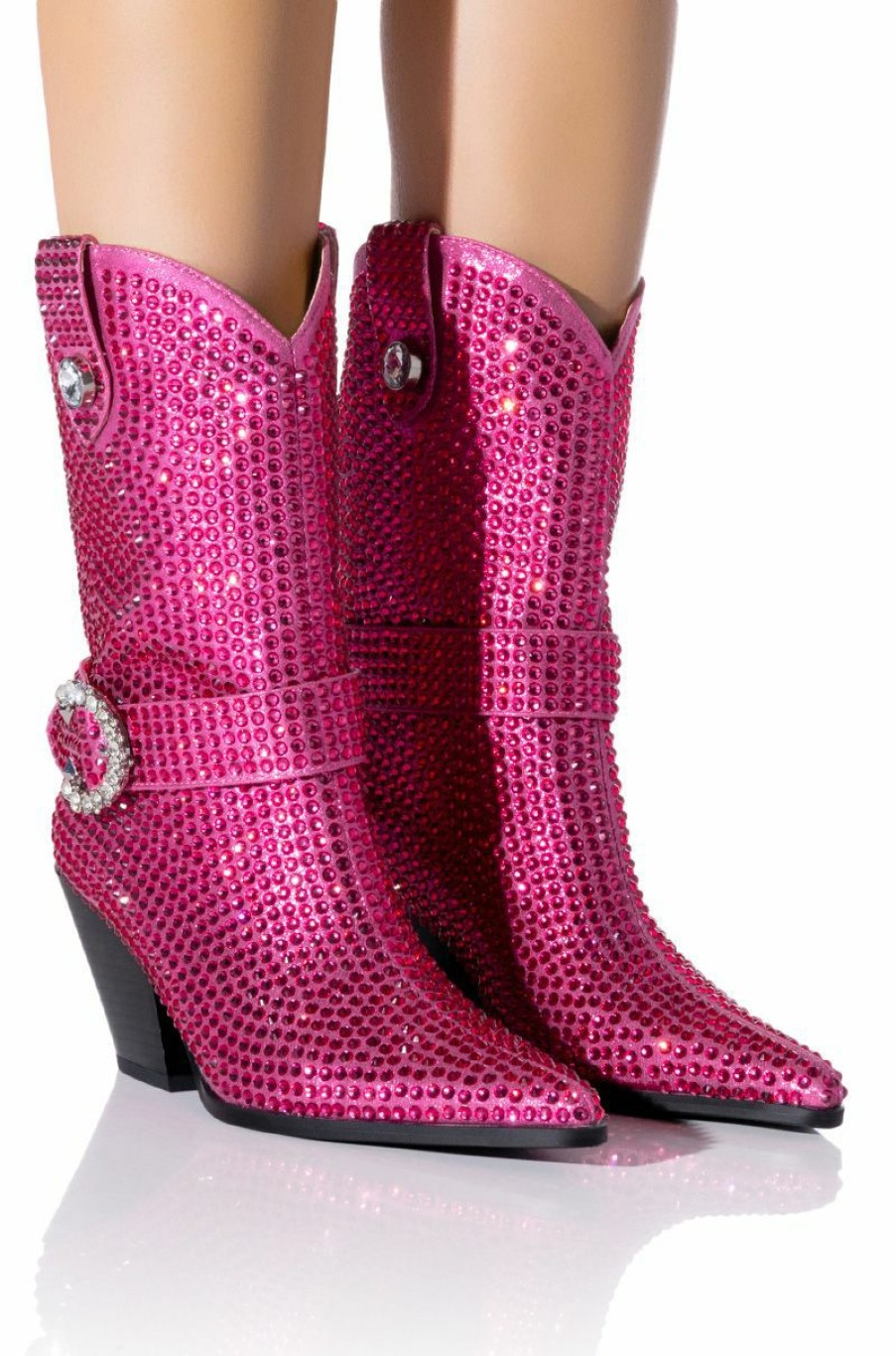 Shoes * | Azalea Wang Big Slay Rhinestone Embellished Western Bootie In Pink