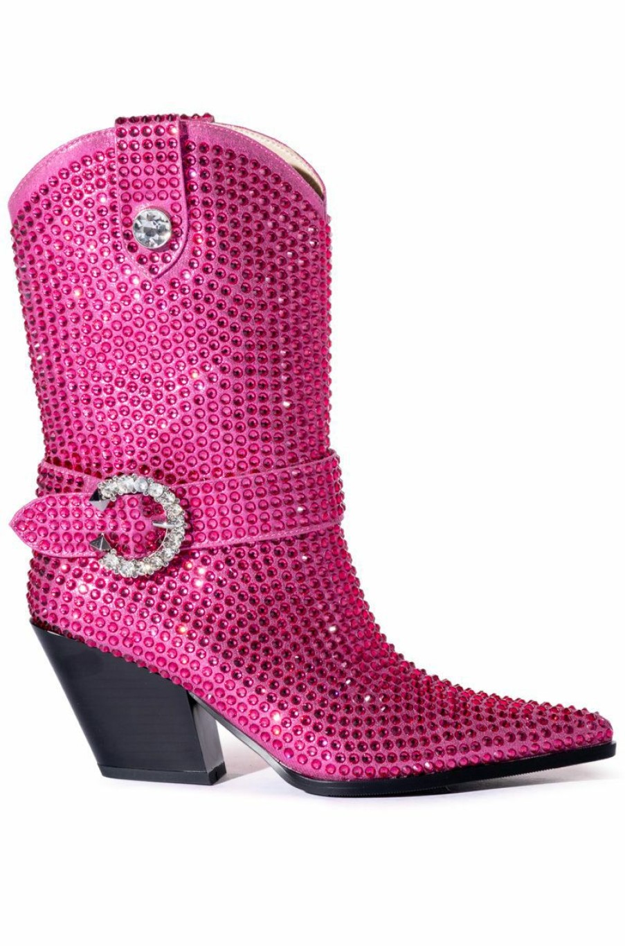 Shoes * | Azalea Wang Big Slay Rhinestone Embellished Western Bootie In Pink