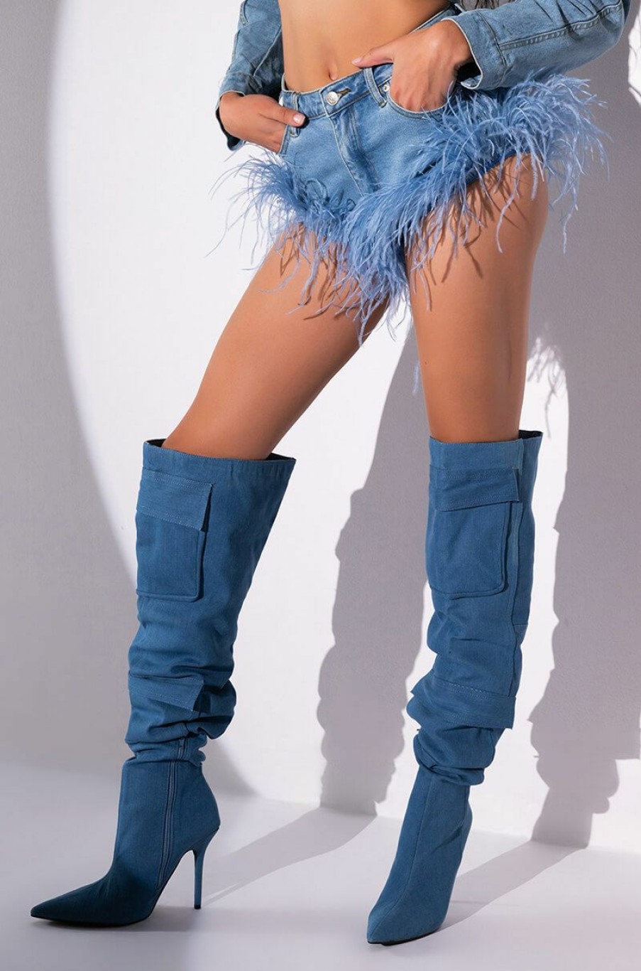 Bottoms * | Big Energy Feather Jean Short Light Blue Denim