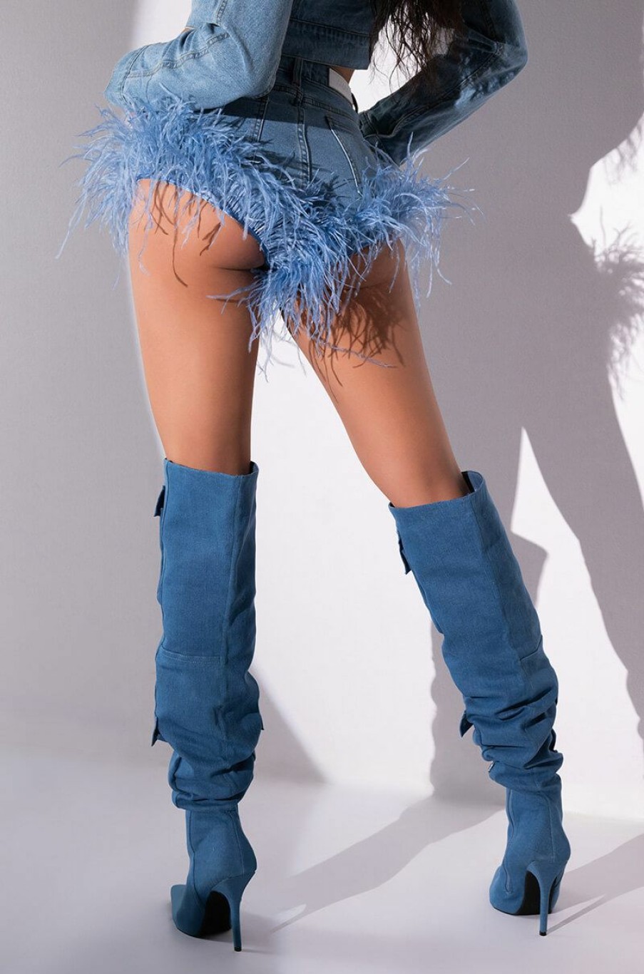 Bottoms * | Big Energy Feather Jean Short Light Blue Denim