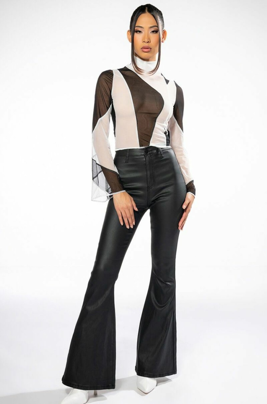 Bottoms * | **Tall** On Duty Vegan Leather High Rise Flare Pants Black