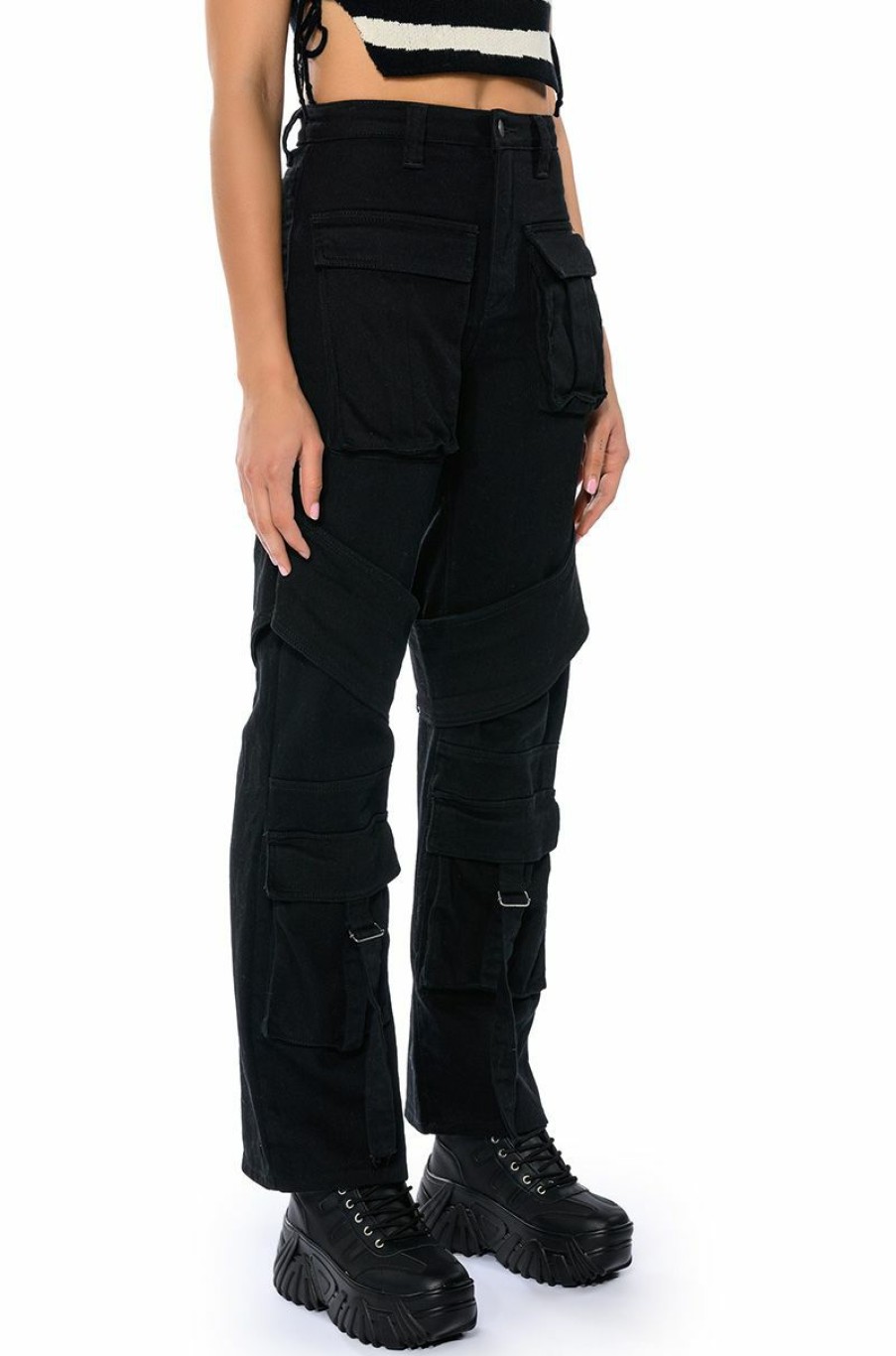 Bottoms * | Too Cool Cargo High Waisted Jeans Black