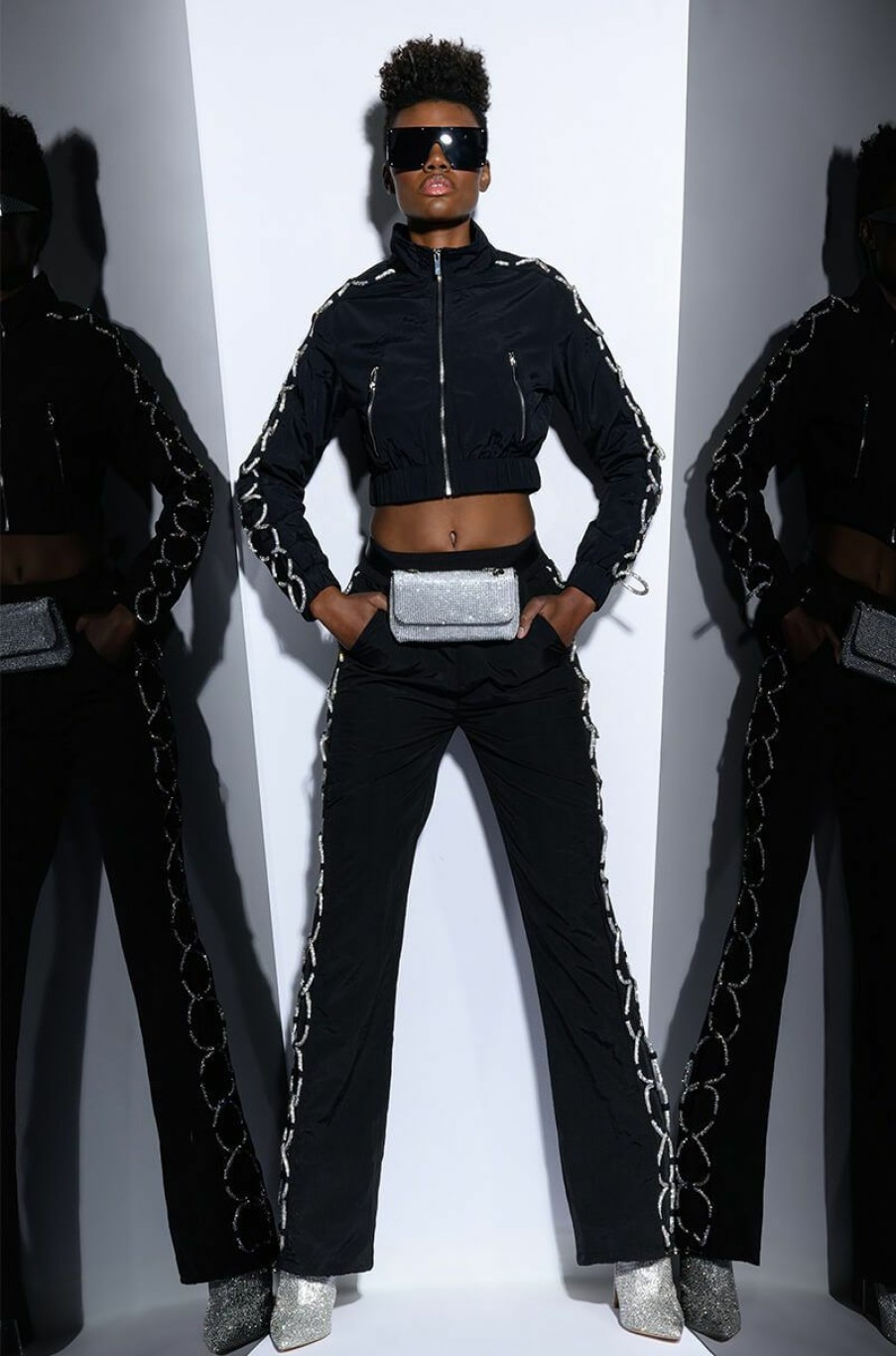 Bottoms * | Diamond Lace Up Track Pant Black Silver