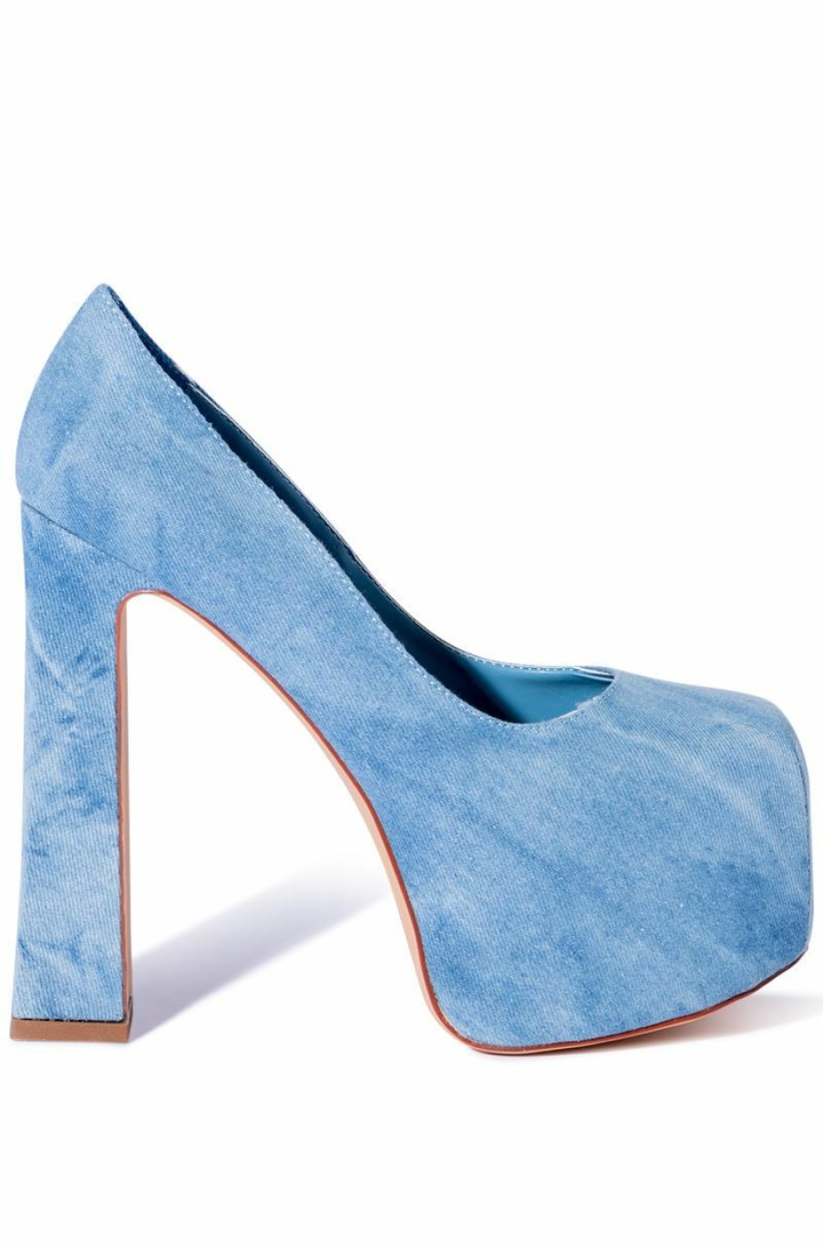 Shoes * | Azalea Wang Absolutely Obsessed Chunky Heel Platform Pump Denim