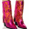 Shoes * | Azalea Wang Esperanza Western Style Bootie In Metallic Fuchsia Pink