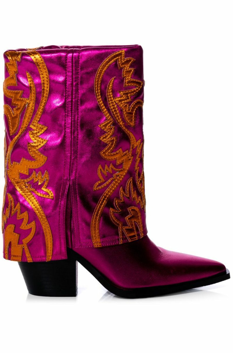 Shoes * | Azalea Wang Esperanza Western Style Bootie In Metallic Fuchsia Pink