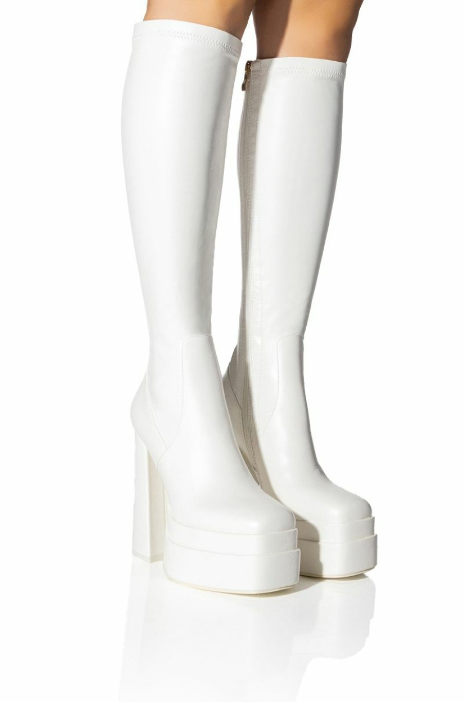 Shoes * | Azalea Wang Maxine Chunky Platform Boot With 4 Way Stretch In White