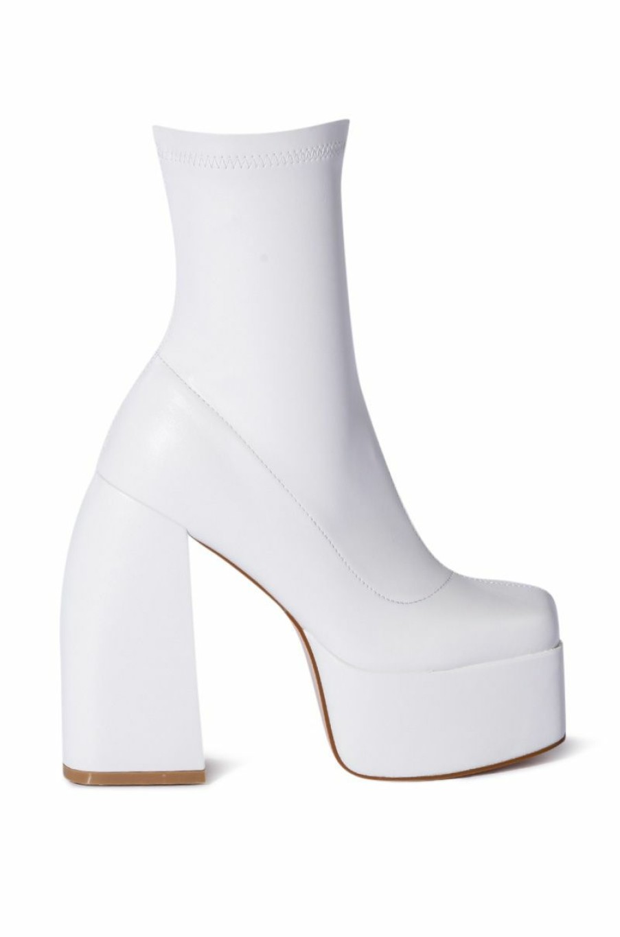 Shoes * | Azalea Wang Be Your Girl Chunky Platform Bootie With 4 Way Stretch In White