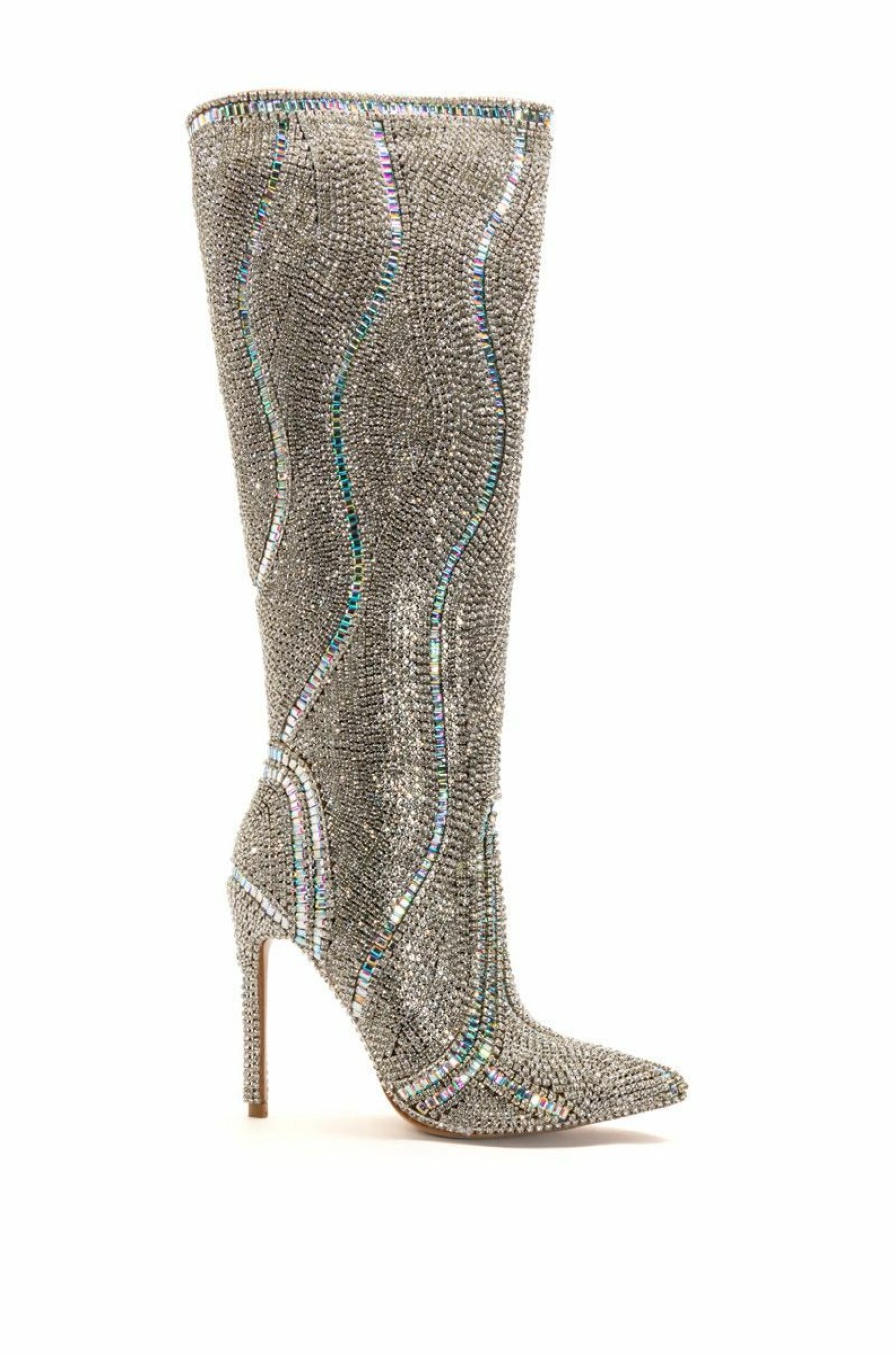 Shoes * | Azalea Wang Classy Rhinestone Encrusted Stiletto Boot In Silver