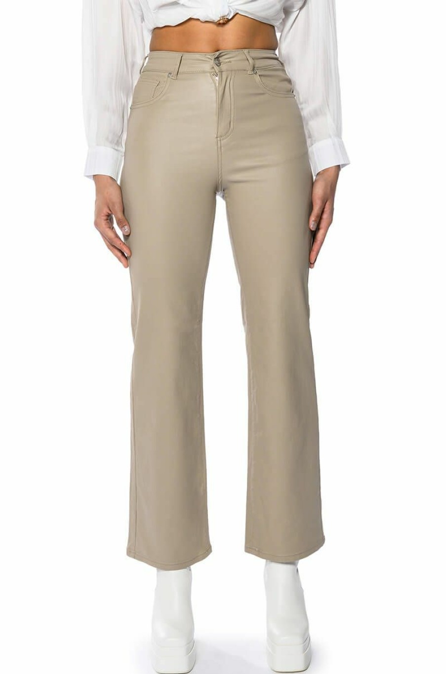 Bottoms * | Off Duty Faux Leather Coated Straight Leg Pant Light Brown