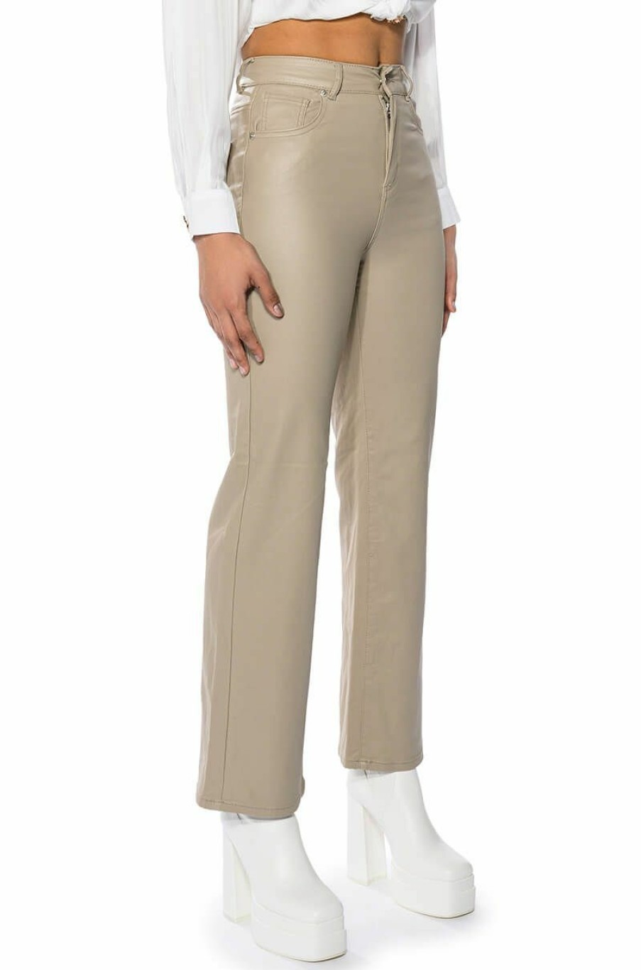 Bottoms * | Off Duty Faux Leather Coated Straight Leg Pant Light Brown