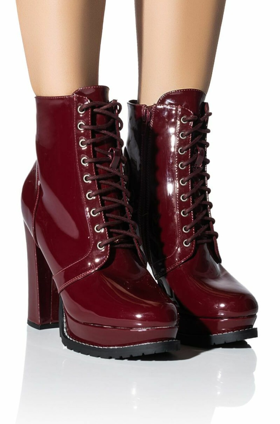 Shoes * | Azalea Wang Freddie Chunky Lace Up Bootie In Burgundy