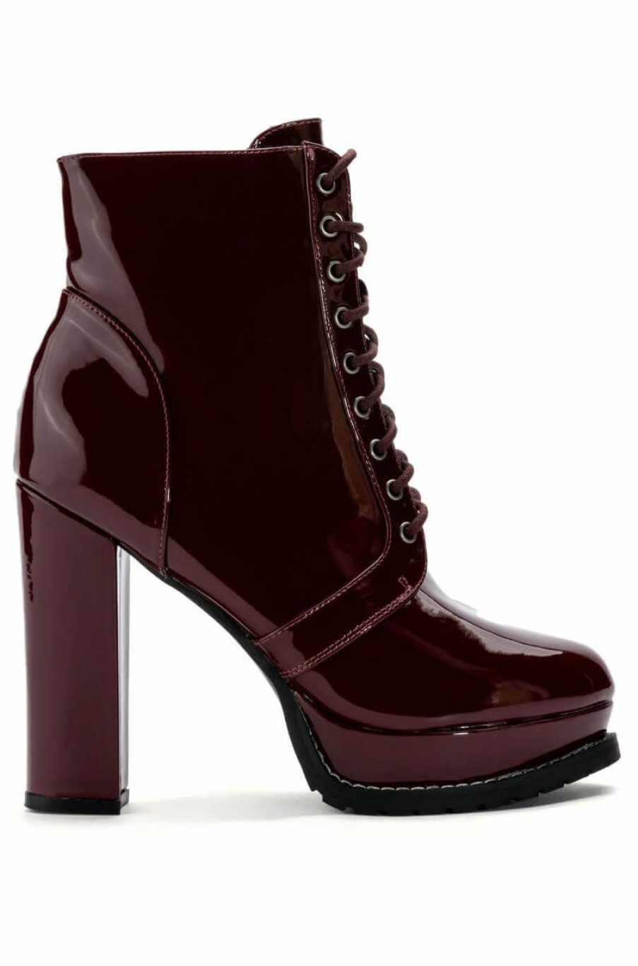 Shoes * | Azalea Wang Freddie Chunky Lace Up Bootie In Burgundy