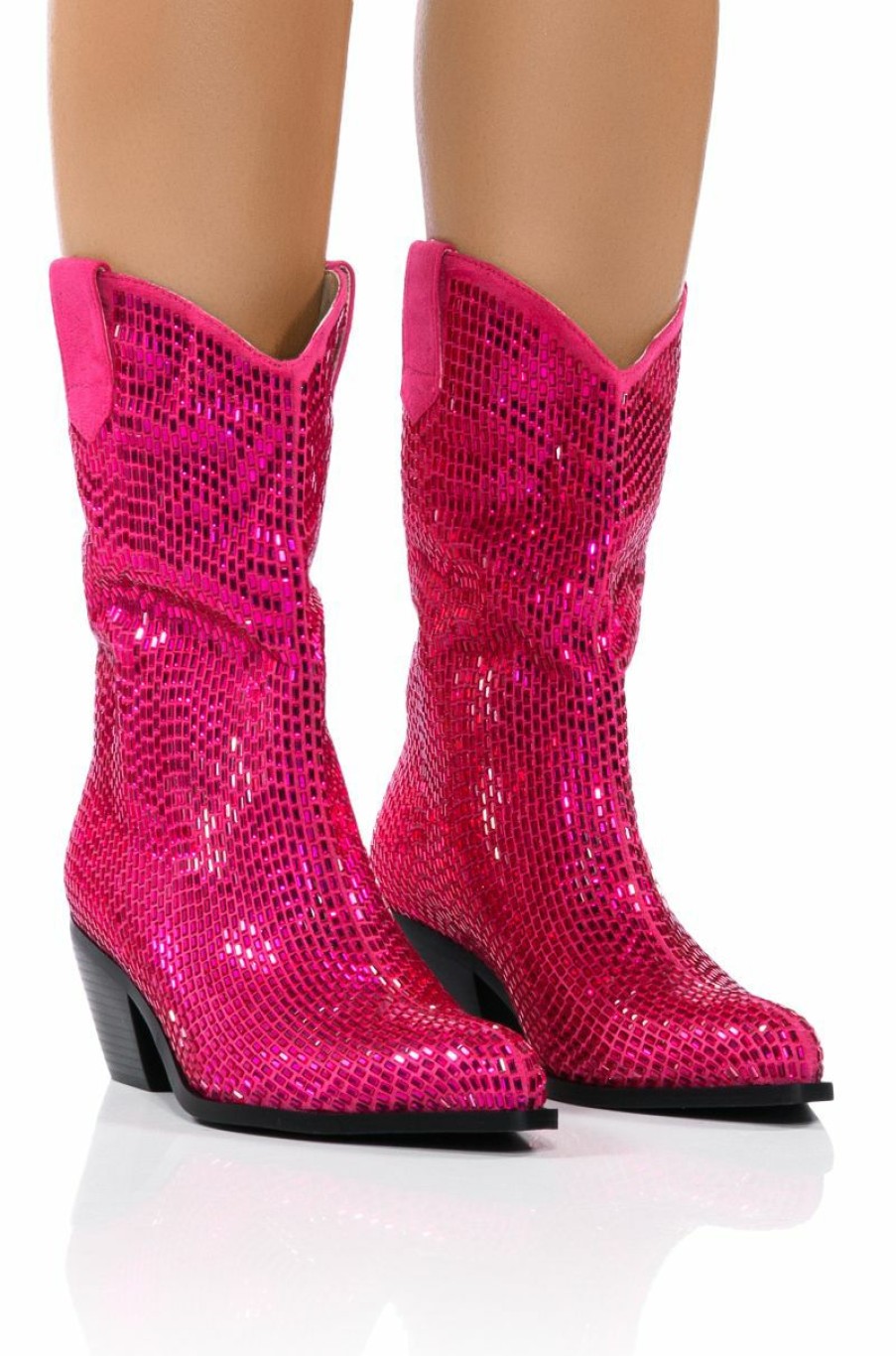 Shoes * | Azalea Wang Wellington Embellished Western Bootie In Fuchsia