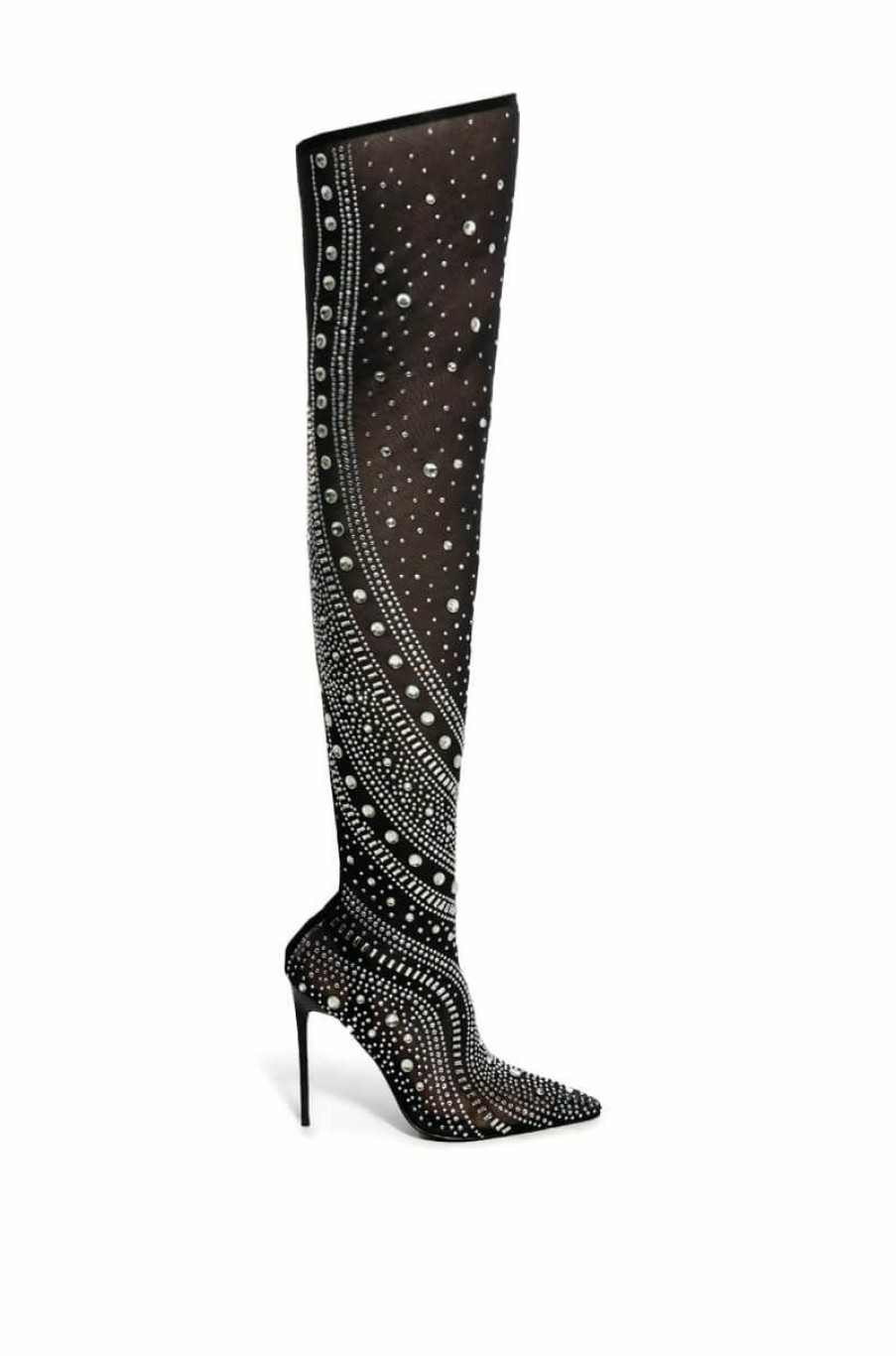 Shoes * | Azalea Wang Roxy Rhinestone Thigh High Stiletto Boot In Black