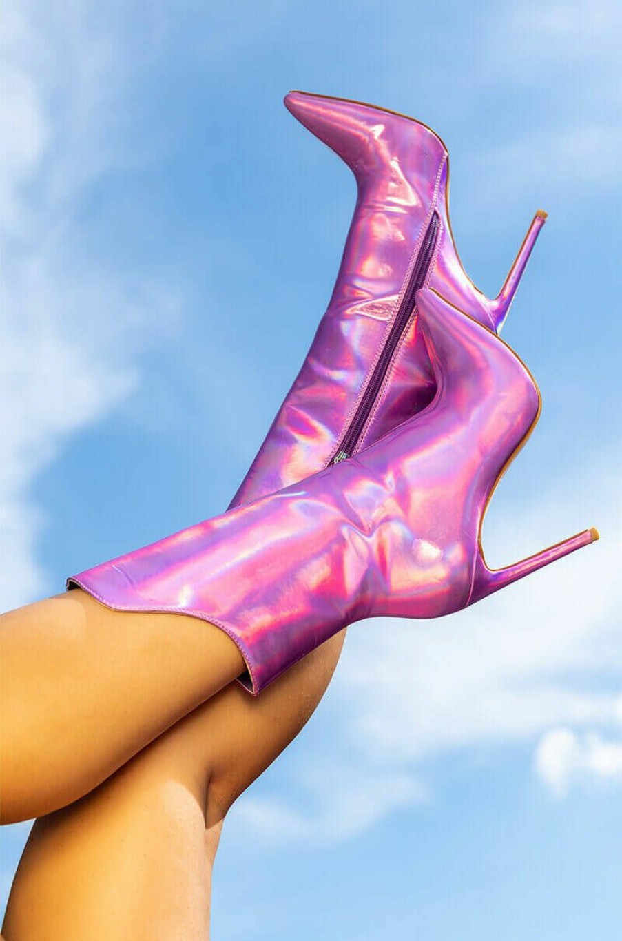 Shoes * | Azalea Wang Halo Holographic Stiletto Bootie In Purple