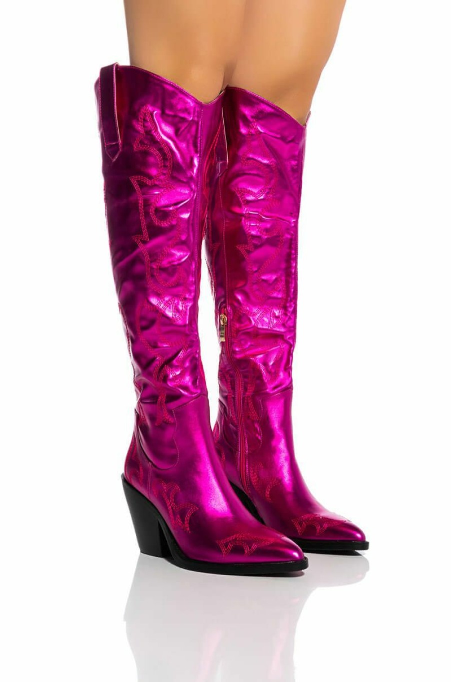 Shoes * | Azalea Wang After Party Metallic Western Boot In Pink