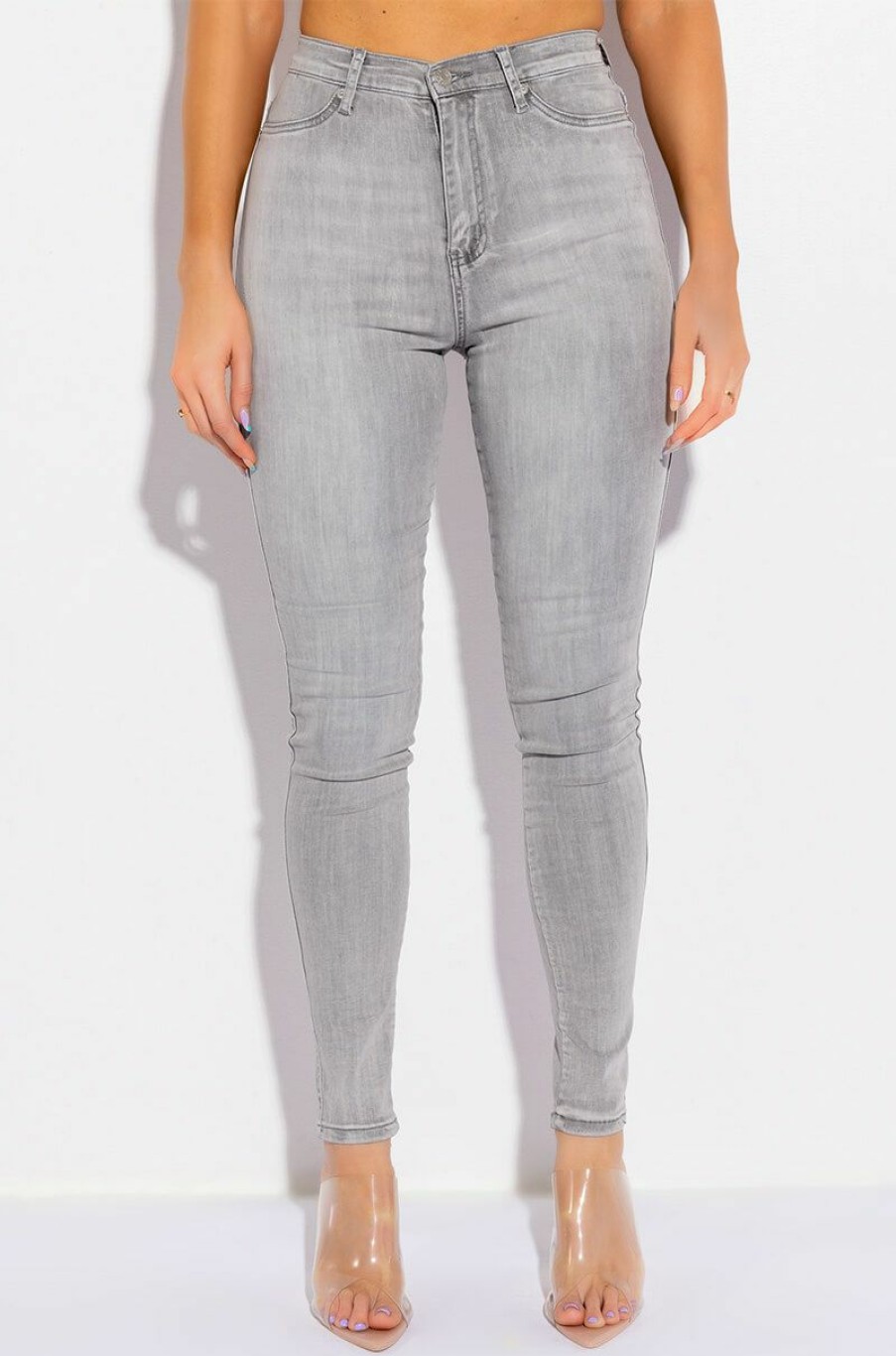 Bottoms * | Flex-Fit High Waisted Super Stretchy Skinny Jeans Grey