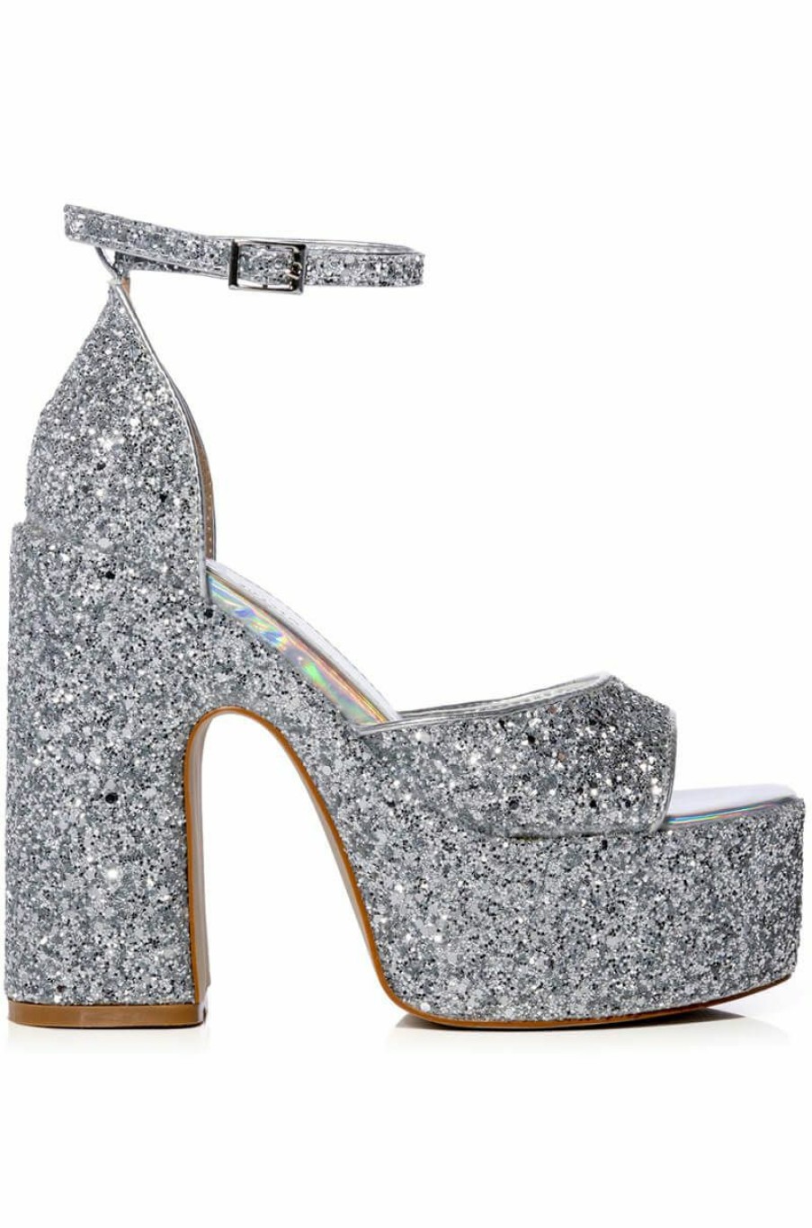 Shoes * | Azalea Wang Bali Glitter Chunky Sandal In Silver