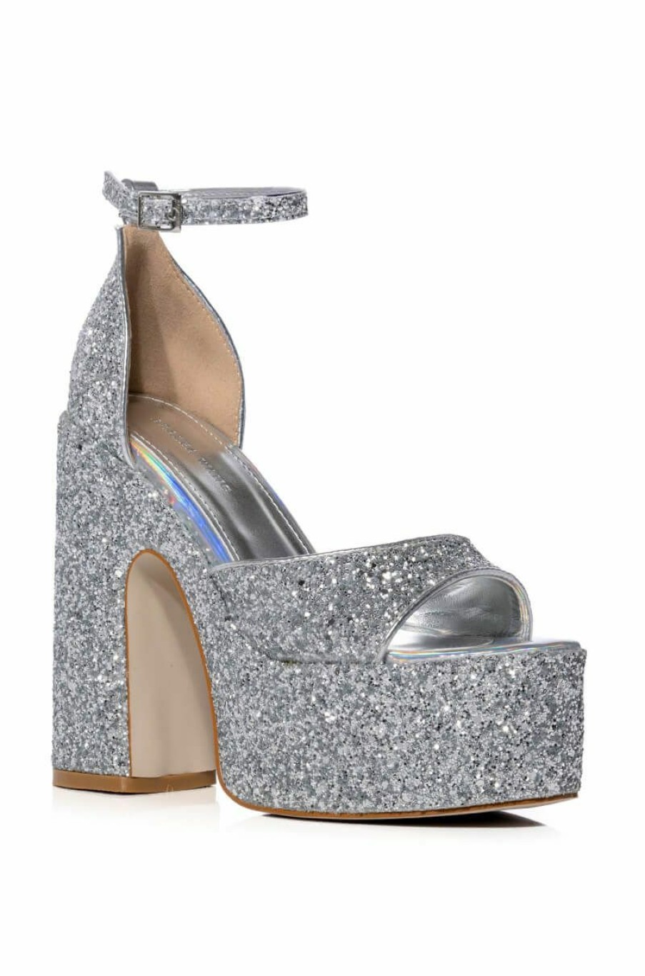 Shoes * | Azalea Wang Bali Glitter Chunky Sandal In Silver