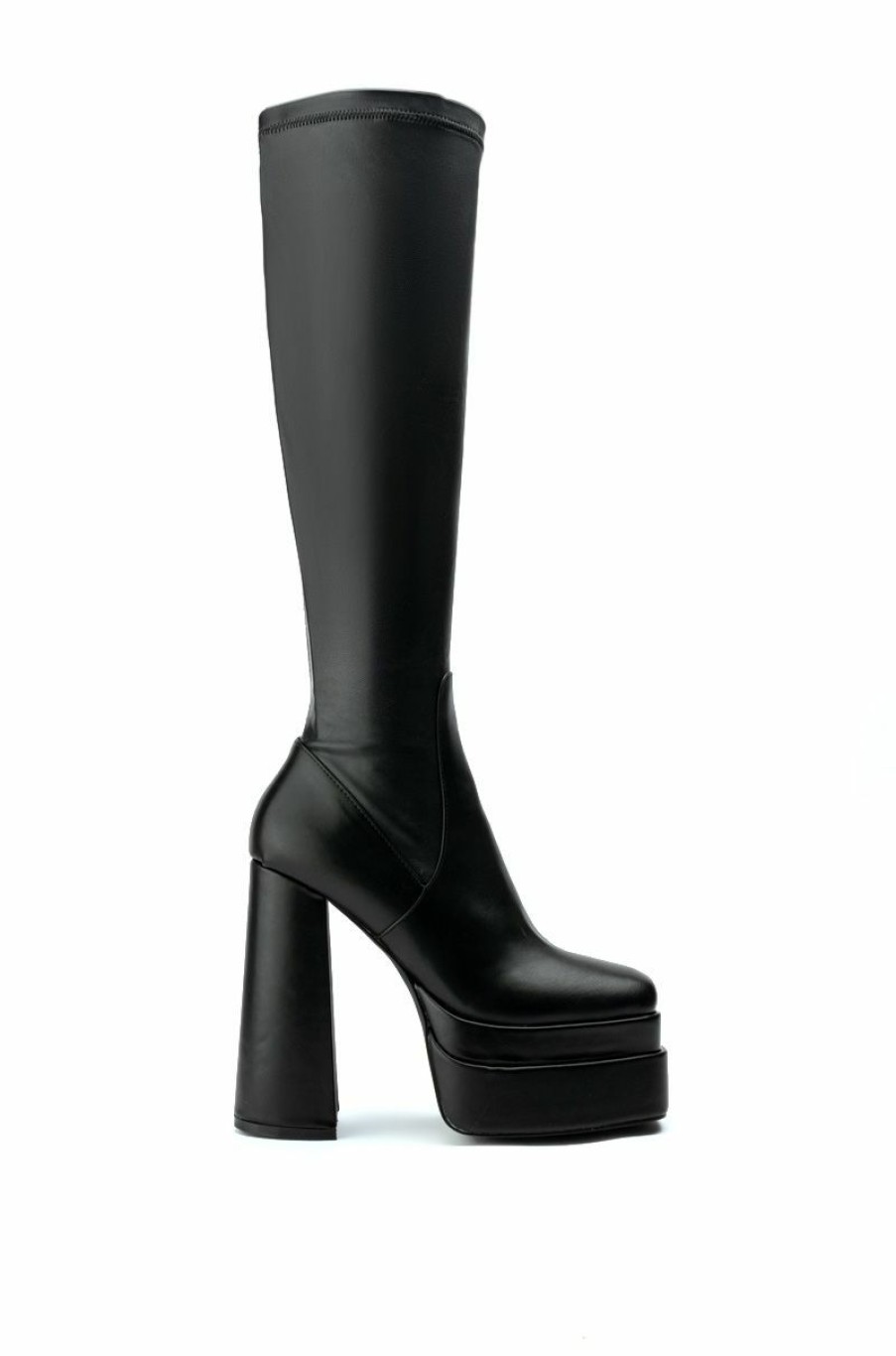 Shoes * | Azalea Wang To The Max Chunky Stretch Boot With 4 Way Stretch In Black