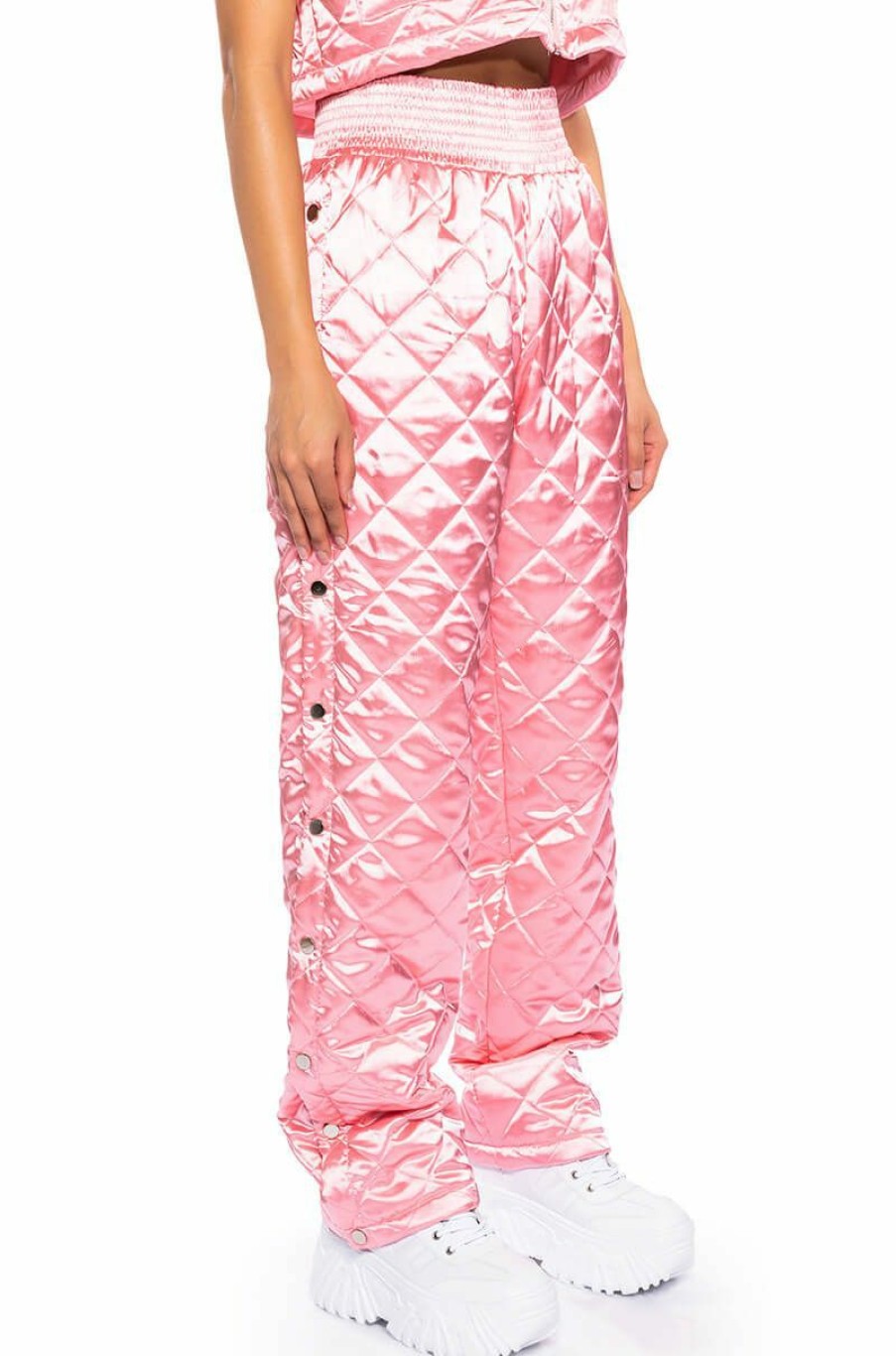 Bottoms * | Cozy Mode Quilted Satin Breakaway Jogger In Pink