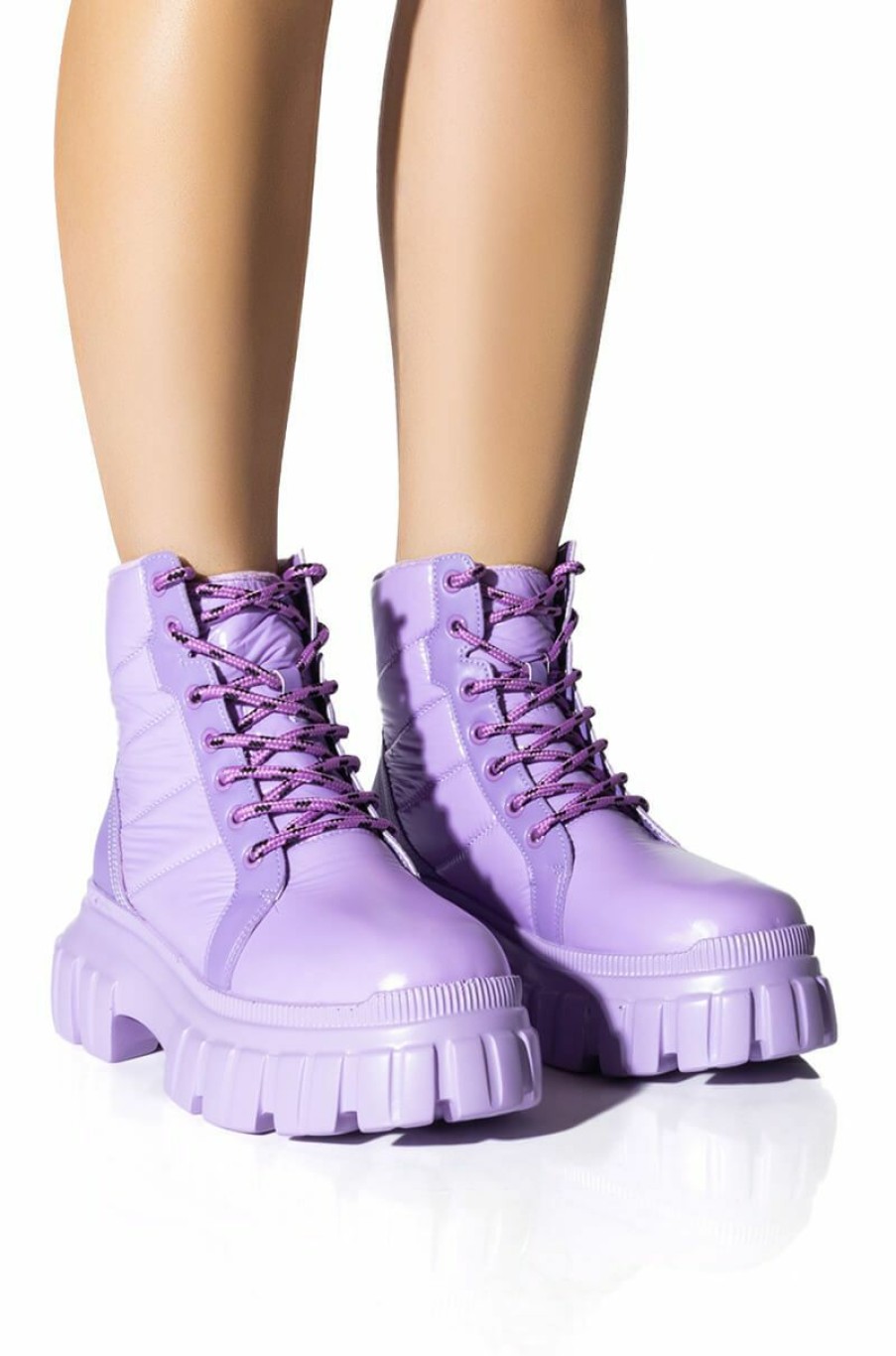 Shoes * | Azalea Wang Mercedes Puffer Flatform Boot In Purple