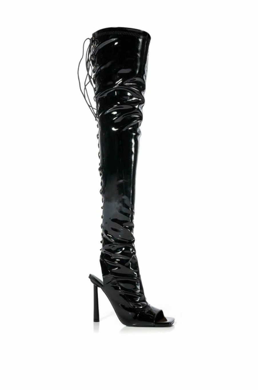 Shoes * | Azalea Wang Yori Sexy Patent Open Toe Boot In Black