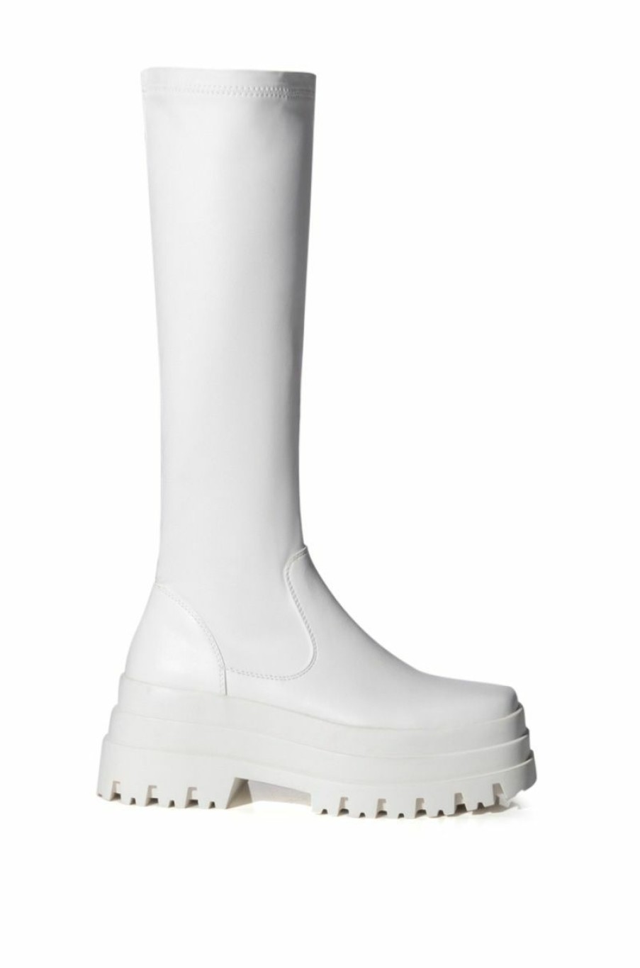 Shoes * | Azalea Wang Aretha Stretch Boot With 4 Way Stretch In White