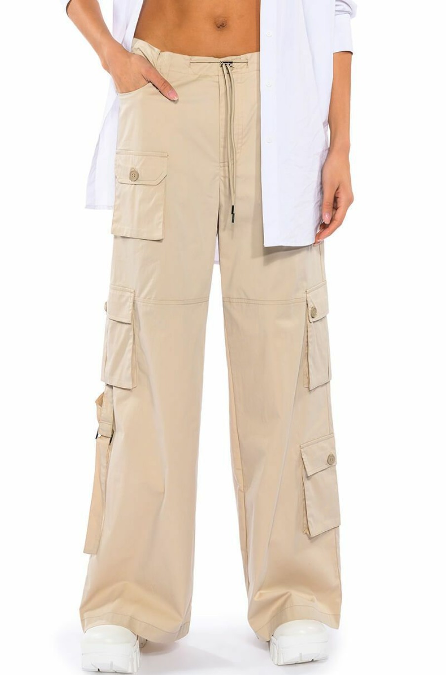 Bottoms * | Journee Wide Leg Cargo Pant Beige