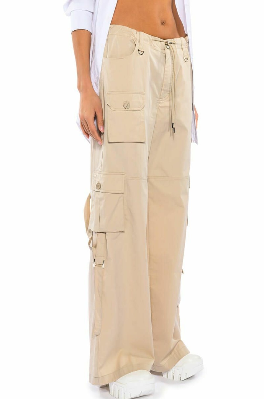 Bottoms * | Journee Wide Leg Cargo Pant Beige