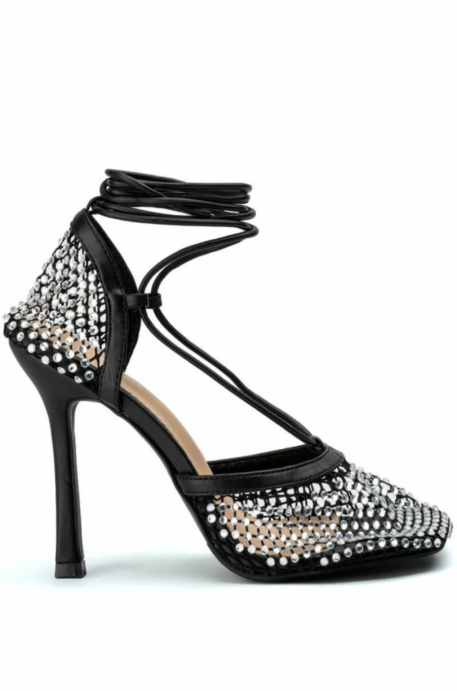 Shoes * | Superstar Status Square Toe Netted Strappy Pump In Black