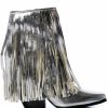 Shoes * | Azalea Wang Scarlett Metallic Chunky Western Fringe Bootie In Silver