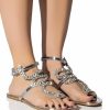 Shoes * | Azalea Wang Estrella Flat Rhinestone Snake Sandal In Silver