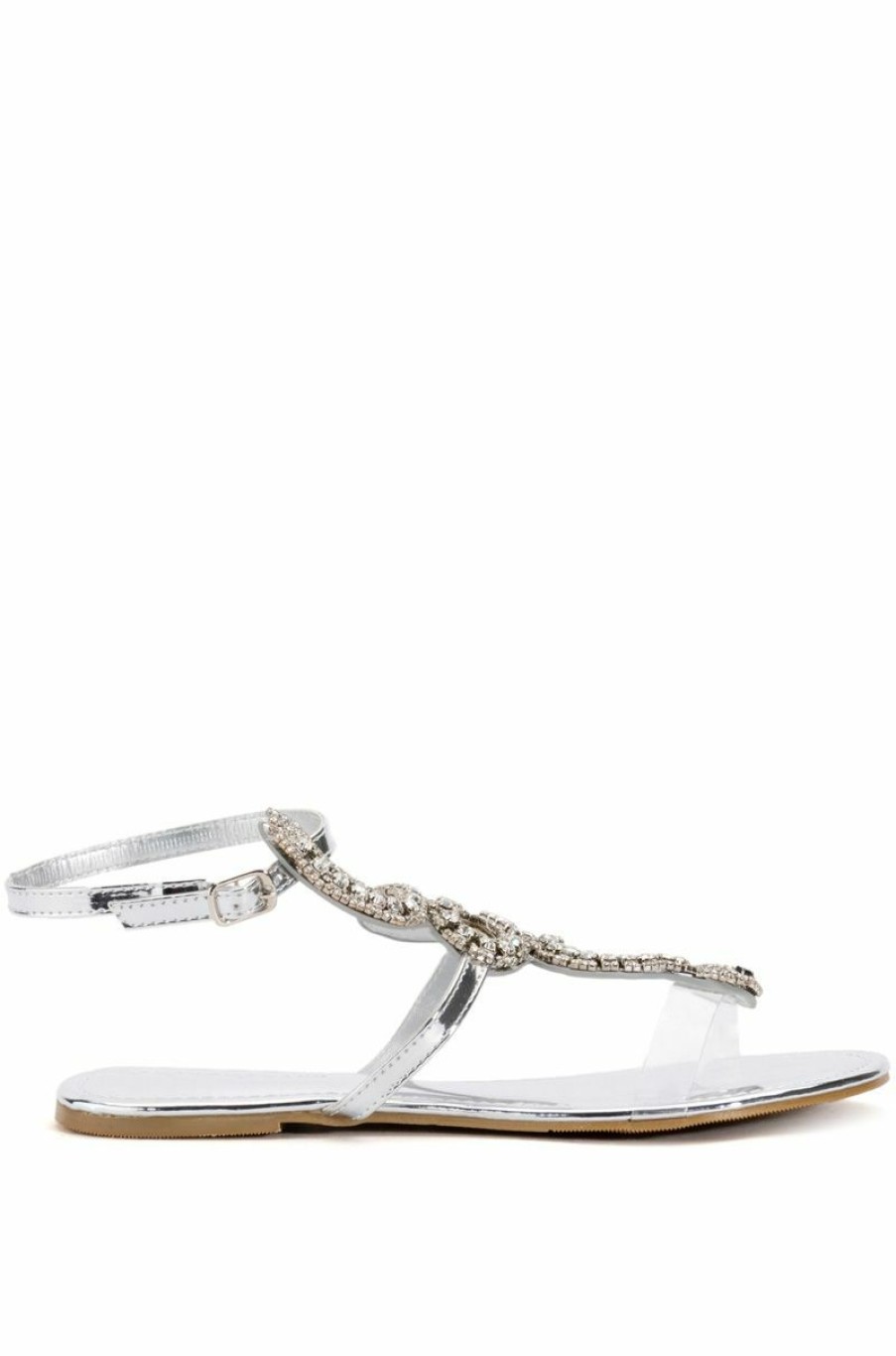 Shoes * | Azalea Wang Estrella Flat Rhinestone Snake Sandal In Silver