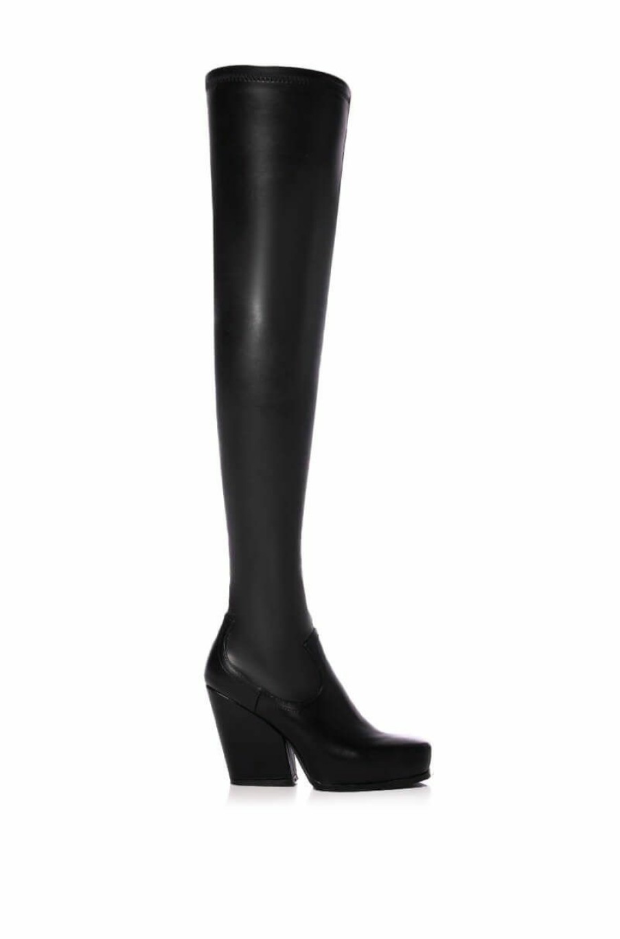 Shoes * | Azalea Wang Zahrah Thigh High Chunky Western Boot With 4 Way Stretch In Black