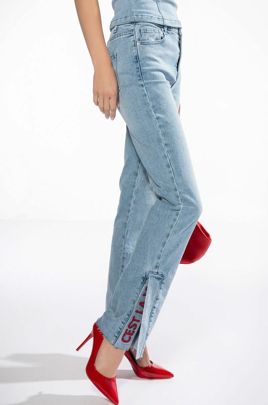 Bottoms * | C'Est La Vie High Rise Straight Jeans Light Blue Denim