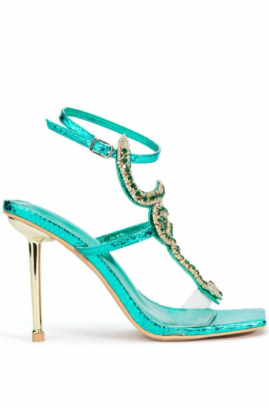 Shoes * | Azalea Wang Rhinestone Cobra Stiletto Sandal In Green