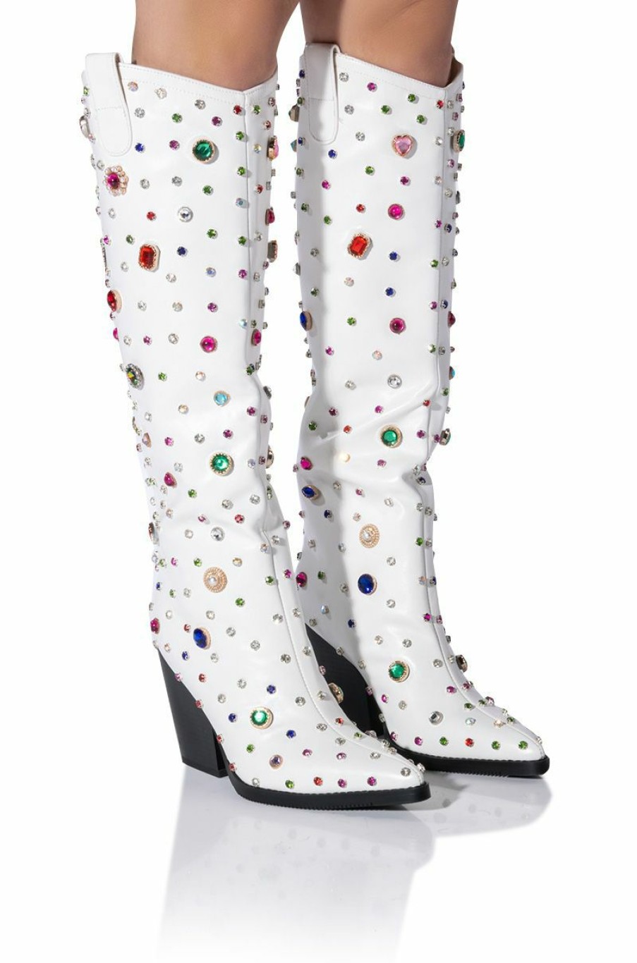 Shoes * | Azalea Wang Sweet Treat Rhinestone Embellished Western Boot In White