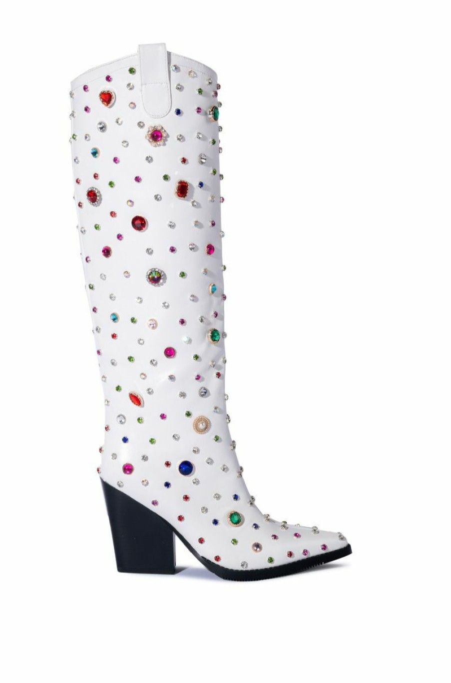 Shoes * | Azalea Wang Sweet Treat Rhinestone Embellished Western Boot In White